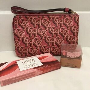 Valentines Day Coach Pebbled Leather Pink Zip Wristlet and Self Care Bundle NWT